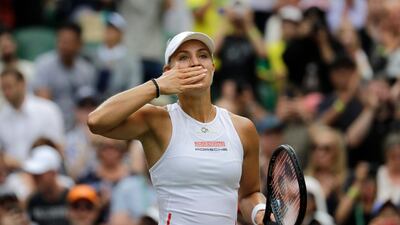 Angelique Kerber celebrates after beating Tatjana Maria in the first round of Wimbledon. AP Photo