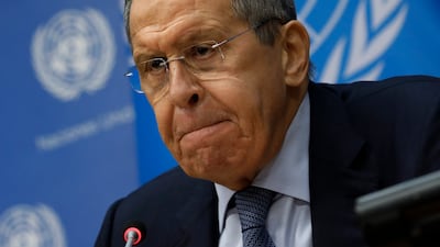 Russia's Foreign Minister Sergey Lavrov speaks at a press conference in New York. EPA