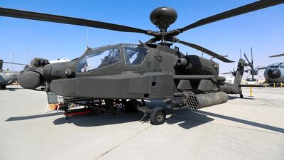 The Apache Delta 64 helicopter by Boeing on static display at the Dubai Airshow. Victor Besa for The National