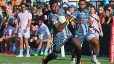 UAE Shaheen on the attack against Pegler Dragons during the Gulf Men's League final at the Emirates Dubai Sevens. Victor Besa / The National