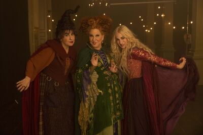 Kathy Najimy as Mary Sanderson, Bette Midler as Winifred Sanderson, and Sarah Jessica Parker as Sarah Sanderson in 'Hocus Pocus 2'. Photo: Disney Enterprises