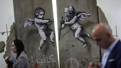 The 'replica separation barrier' created by British street artist Banksy stands. Reuters