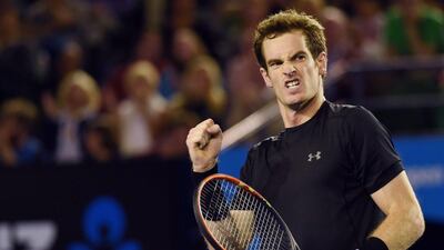 Andy Murray reacts during his Australian Open fourth round win over Grigor Dimitrov on Sunday in Melbourne. Filip Singer / EPA / January 25, 2015