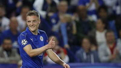 Leicester City’s Jamie Vardy reacts during the Champions League Group G match against Porto. Carl Recine / Reuters