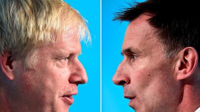 A combination pictures shows Boris Johnson and Jeremy Hunt, leadership candidates for Britain's Conservative Party. Reuters, file
