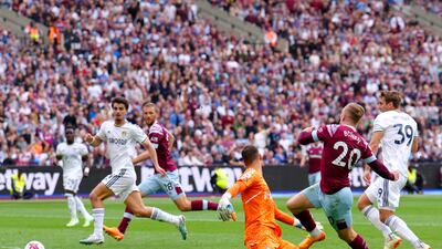 West Ham's Jarrod Bowen scores their second goal. PA