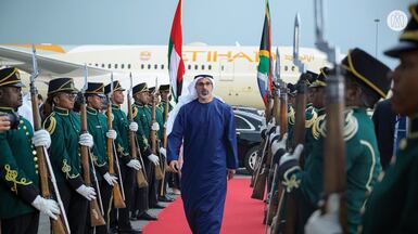 Sheikh Khaled bin Mohamed, Crown Prince of Abu Dhabi, arrives in Johannesburg to attend the G20 summit on behalf of President Sheikh Mohamed. ADMO