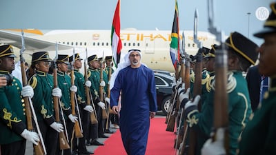 Sheikh Khaled bin Mohamed, Crown Prince of Abu Dhabi, arrives in Johannesburg to attend the G20 summit on behalf of President Sheikh Mohamed. ADMO