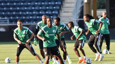Members of the Nigerian national team take part in a training session in Chester, Pennsylvania, USA on Monday. They face Greece in a friendly on Tuesday. Nicholas Kamm / AFP / June 2, 2014