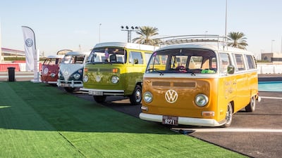 Classic models of Volkswagen at the VW Dub Drive event at Yas Marina Circuit.