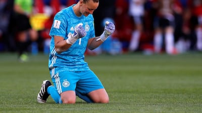 Germany's Almuth Schult celebrates after the match. Reuters