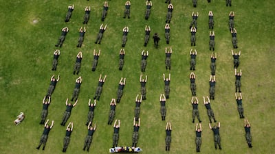 Female voluntary recruits attend a three month training program at a military base in Bogota, Colombia, Monday, March 6, 2023. After a 25-year ban, the Colombian army is once again allowing women to join its ranks through voluntary military service, which is a requirement for men. (AP Photo / Fernando Vergara)