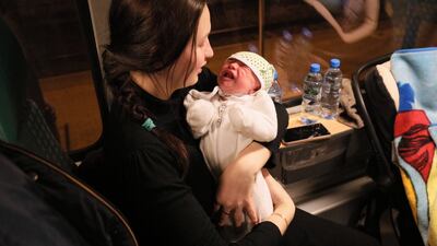 Refugees from Ukraine wait at the railway station in Chelm, from where they will take a train to Warsaw, Poland. EPA
