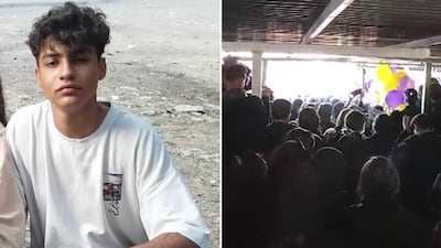 Soheil Almasi, 17, was killed by government forces during protests in Marvdasht, southern Iran, his family said. People attended his memorial, known as a ‘chehelom’ last week. Photo: Supplied