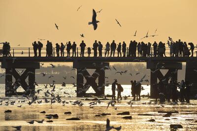 Zhanqiao bridge over the beach in Longyangxia, Qinghai. AFP