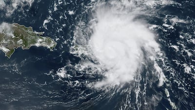 Tropical Storm Dorian as it approaches Puerto Rico in the Caribbean at 17:00 UTC on August 28, 2019. AFP / NOAA/RAMMB / HO