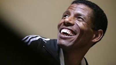 The marathon legend Haile Gebrselassie of Ethiopia is always able to put on a happy face, no matter how arduous his path may be.
