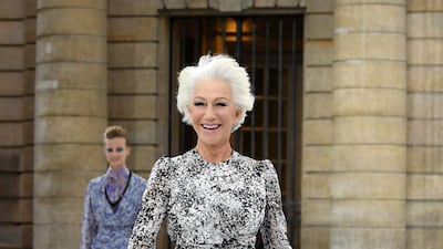Helen Mirren walks the runway during the L'Oreal Paris show as part of Paris Fashion Week on September 28, 2019. Getty Images