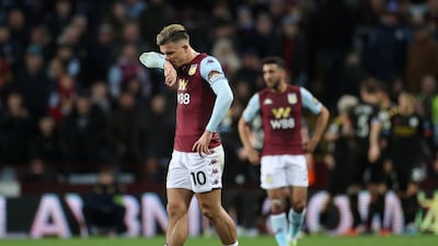 Aston Villa's Jack Grealish looks on after Gabriel Jesus' goal. Reuters