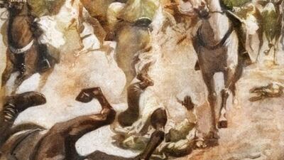 A painting of a ‘desert duel’ between airmen and horsemen, in the district of Shat-el-hai, Mesopotamia. S&M / ANSA / UIG via Getty Images