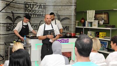 George Calombaris at a demo at the 2016 Dubai Food Festival. Courtesy Dubai Food Festival