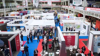 Mipim UK, a property show in London on Wednesday. The falling pound makes London property ‘more interesting’. Eleanor Bentall / The National