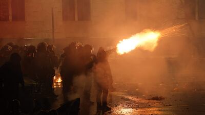 Security forces disperse protesters in Tbilisi after Prime Minister Irakli Kobakhidze said Georgia would not pursue EU accession until 2028. AFP