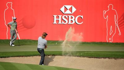 Miguel Angel Jimenez shoots out of a bunker at the 18th hole on Sunday. It was nearly one of the shots of the day, just narrowly missing falling in the cup. David Cannon / Getty Images