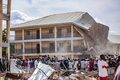 The Saint Academy school after a section of the building appeared to have caved in. EPA