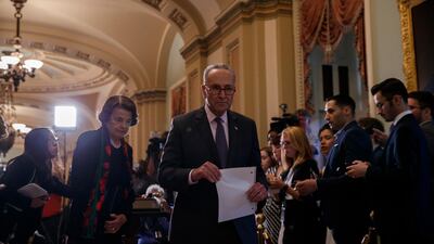 Senate Minority Leader Chuck Schumer and Ranking member of the Senate Judiciary Committee Dianne Feinstein conclude remarks to the news media in the US Capitol in Washington, DC. EPA