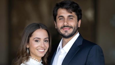 Princess Iman and fiance Jameel Alexander Thermiotis at their engagement ceremony in Amman on July 5, 2022. AFP