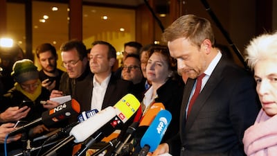 Chairman of the Free Democratic Party (FDP), Christian Lindner, makes a statement after exploratory talks on forming a new government broke down on November 19, 2017 in Berlin. AFP / Odd Anderson