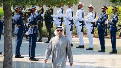 Sheikh Mansour takes part in the Flag Day ceremony at the Founder's Memorial