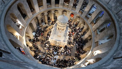 Orthodox Christian worshippers gather at the Church of the Holy Sepulchre in Jerusalem's Old City on the day of the Holy Fire ceremony. Reuters