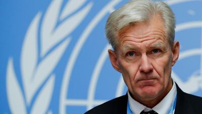 Jan Egeland, Special Advisor to the UN Special Envoy for Syria, attends a news conference at the United Nations in Geneva, Switzerland on November 30, 2017. Denis Balibouse / Reuters