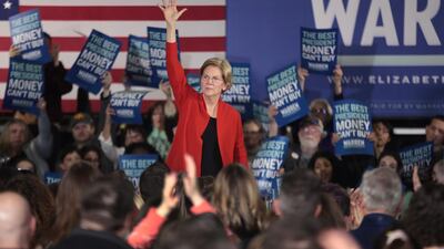 Democratic presidential candidate, Senator Elizabeth Warren during a campaign rally in Cedar Rapids, Iowa. Scott Olson / Getty Images / AFP
