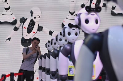 Robots at the World Artificial Intelligence Conference in Shanghai in July. AFP