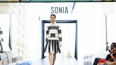 A model walks the runway during the Sonia by Sonia Rykiel autumn/winter 2015 collection show during the opening day of Yas Mall fashion week at Yas Mall. Christopher Pike / The National