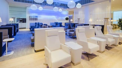 Carefully selected furniture in the lounge includes the legendary Tulip and Womb chairs created by Eero Saarinen. Courtesy Finnair
