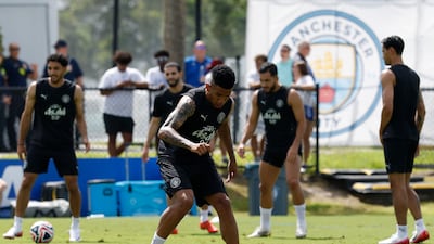 Manchester City's Savinho during training. Reuters