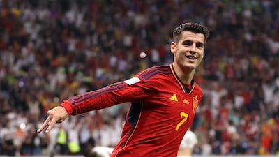 Alvaro Morata after scoring for Spain. Getty