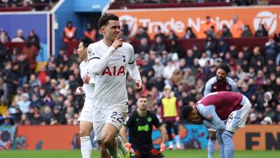 Tottenham Hotspur's Brennan Johnson celebrates scoring their second goal. Reuters