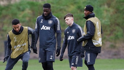 Left to right: Manchester United's Odion Ighalo, Connor Stanley, Axel Tuanzebe and Jesse Lingard. Reuters