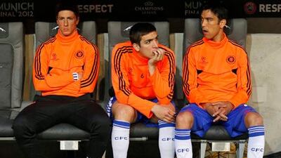 Fernando Torres, left, is unhappy he started the Champions League final as a substitute.