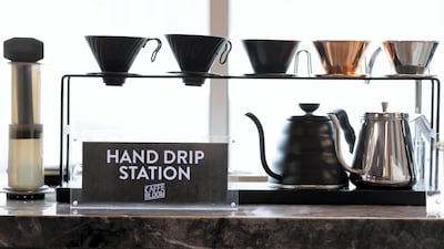 There's a dedicated hand-drip coffee station at Kaffe Bloom, which features limited-edition hand-drippers that have been brought in from Japan. Chris Whiteoak / The National