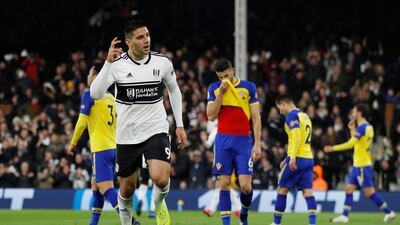 Fulham's Aleksandar Mitrovic celebrates scoring their first goal against Southampton. Reuters