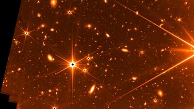 A Fine Guidance Sensor test image acquired in parallel with NIRCam imaging of the star HD147980. AFP