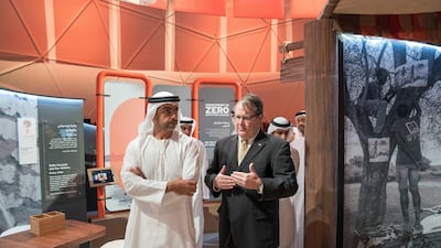 Sheikh Hamed bin Zayed, Chairman of the Crown Prince Court of Abu Dhabi and Abu Dhabi Executive Council Member, attends the inauguration of the Countdown to Zero: Defeating Disease global exhibition, in the lead up to the Global Health Forum Reaching the Last Mile – Mobilizing Together to Eliminate Infectious Disease. Mohammed Al Hammadi / Crown Prince Court - Abu Dhabi