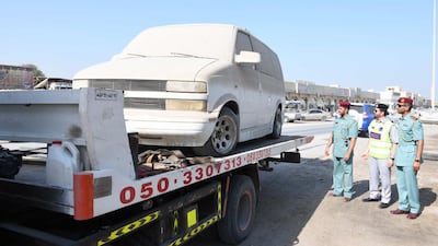 Almost 60 abandoned cars are towed away in Ras Al Khaimah. Courtesy RAK Police