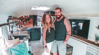 Tawny McVay and her family eat, work and sleep on a converted 72-passenger bus. Courtesy Tawny McVay